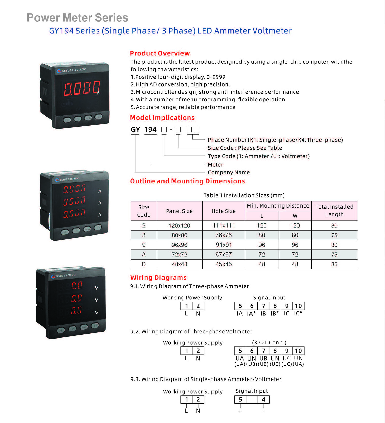 Gy194u K4 Series Led Lcd Ac Dc Rs485 Three Phase Voltmeter